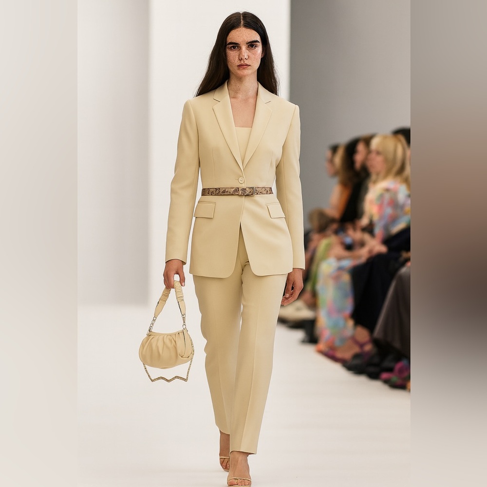 MANU ATELIER Cylinder Ruched Shoulder Bag in Vanilla calf skin leather